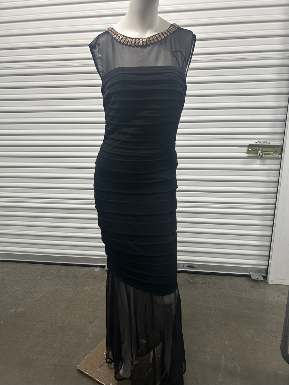 Signature by Sangria Black Mesh & Beaded Neck Maxi Dress